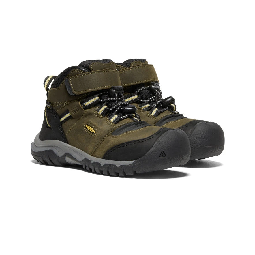 Keen Little Kids' Ridge Flex Waterproof Boot | Dark Olive/Dusky Citron - Image 2