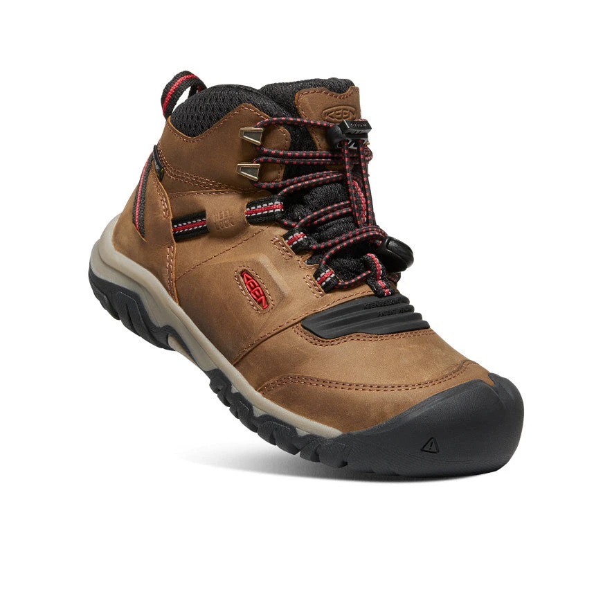 Keen Big Kids' Ridge Flex Waterproof Boot | Bison/Red Carpet - Image 3